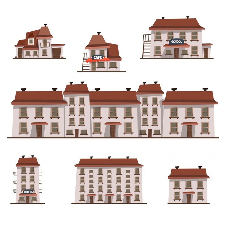 Conjunto de casas de dibujos animados