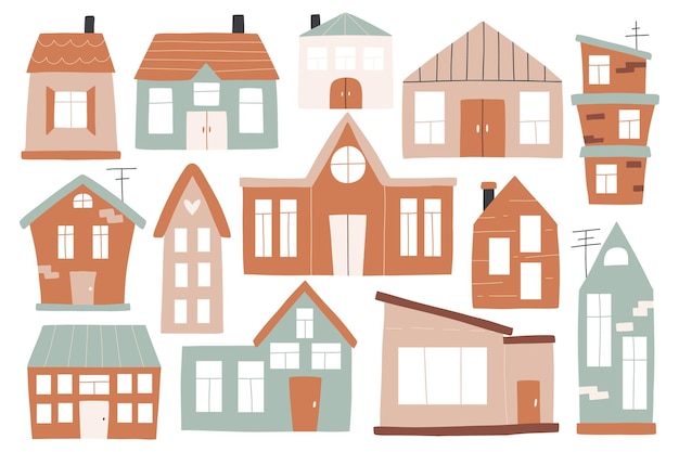 Conjunto de casas en estilo boho Colección vectorial de arte de clips con casas
