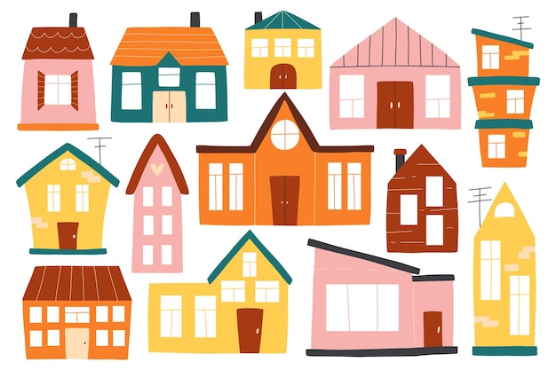 Conjunto de casas en estilo boho Colección vectorial