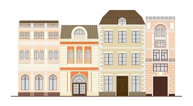 Conjunto de casas en un estilo clásico de arquitectura Ilustración vectorial
