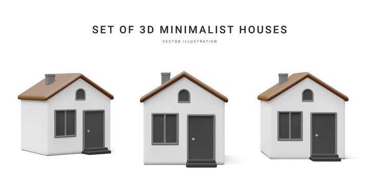Vector conjunto de casas realistas en 3d aisladas sobre fondo claro concepto de préstamo hipotecario inmobiliario iconos de casa en estilo minimalista de dibujos animados ilustración vectorial