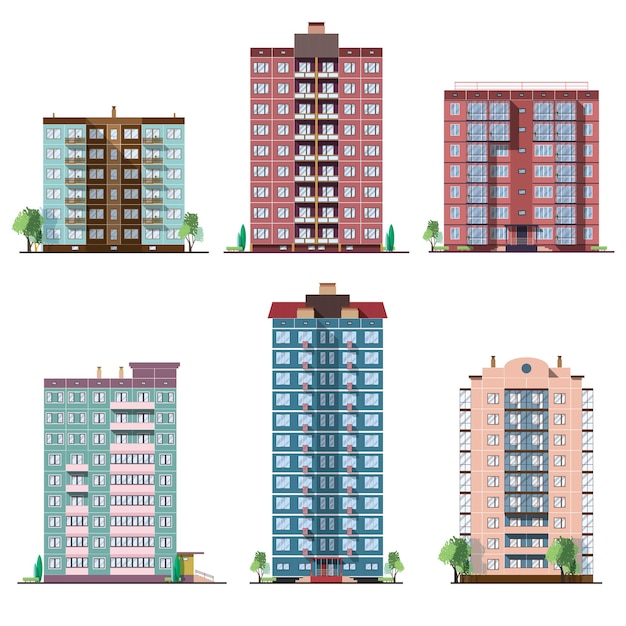 Conjunto de casas residenciales de diferentes paneles. colección de ilustración plana vector colorido.