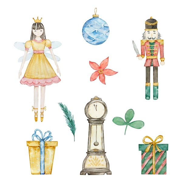 Conjunto de cascanueces de Navidad acuarela