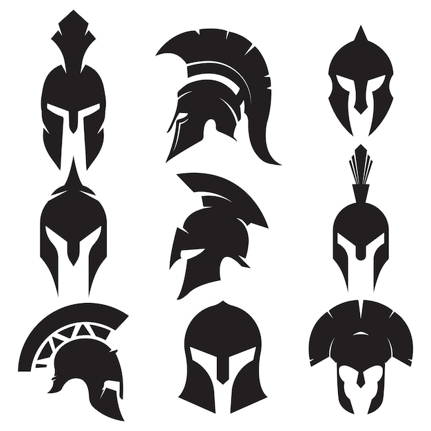 Vector conjunto de cascos planos de caballero y gladiador colección