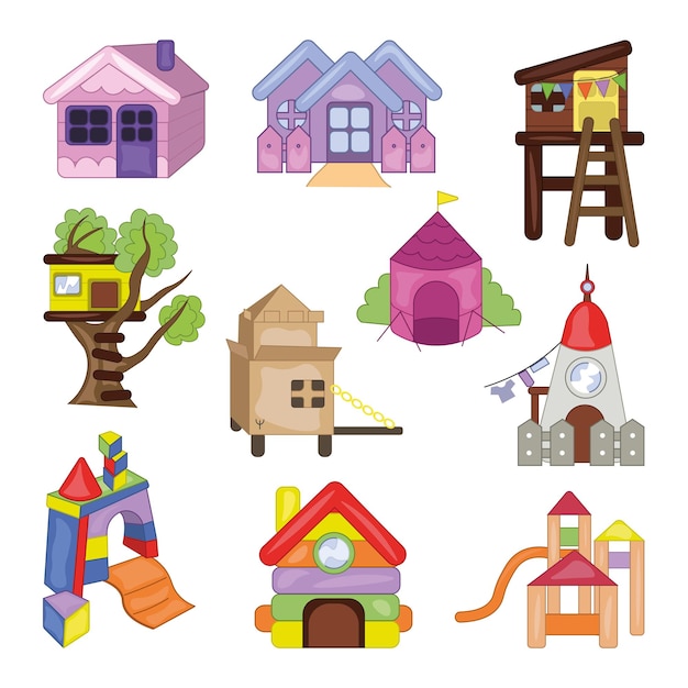 Vector conjunto de casitas infantiles coloridas.