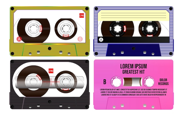 Conjunto de cassette de audio retro. vector eps