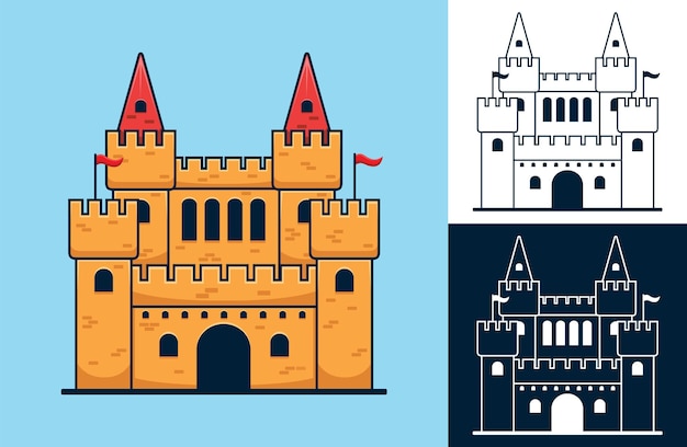 Conjunto de castillo. ilustración de dibujos animados de vector en estilo de icono plano