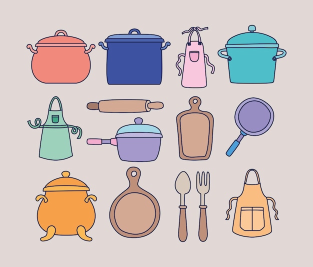 Vector conjunto de catorce iconos de cocina