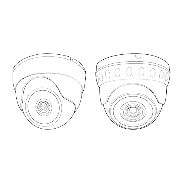 Conjunto de cctv en estilo de vector de arte de línea aislado sobre fondo blanco Cctv en estilo de vector de arte de línea para colorear libro