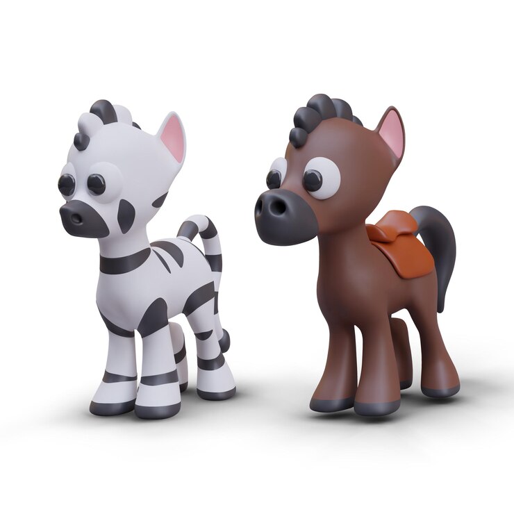 Vector conjunto de cebras y ponis sobre fondo blanco vista lateral de los animales