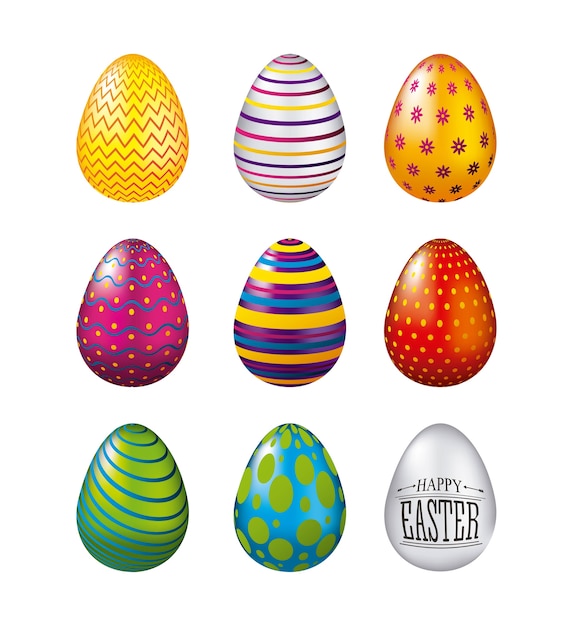 Conjunto de celebración de Pascua coloridos huevos brillantes