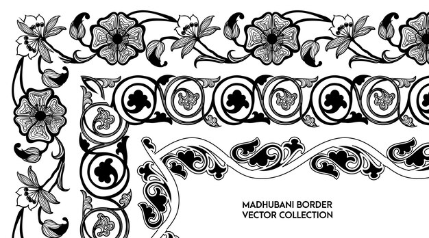 Conjunto de cepillo de patrón de vector transparente de borde tradicional decorativo