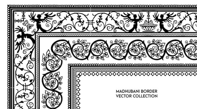 Conjunto de cepillo de patrón de vector transparente de borde tradicional decorativo