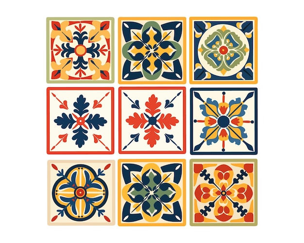 Conjunto de cerámica de porcelana mediterránea Adorno folclórico étnico Talavera mexicana Azulejo portugués o