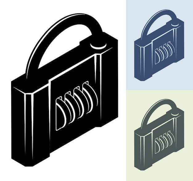 conjunto de cerraduras cerradas monocromáticas con ruedas de contraseña Vector aislado sobre fondo blanco