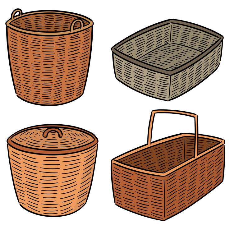Vector conjunto de cesta de mimbre