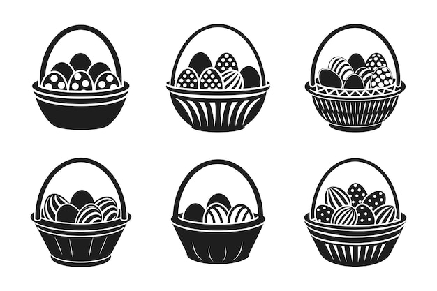 Conjunto de cestas de huevos de Pascua Siluetas vectoriales decorativas para las fiestas