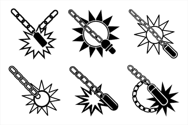 conjunto de Chain Shot silueta de arte vectorial icono ilustración de bloqueo de cadena en fondo blanco