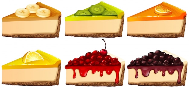 Vector conjunto de cheesecake con diferentes sabores ilustración