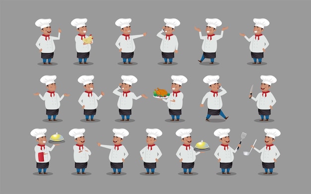 Conjunto de chef con diferentes poses.