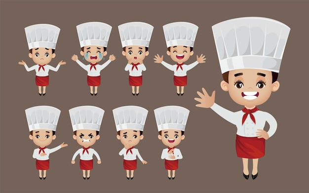 Conjunto de chef con diferentes poses.