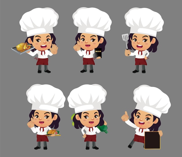 Conjunto de chef con diferentes poses.