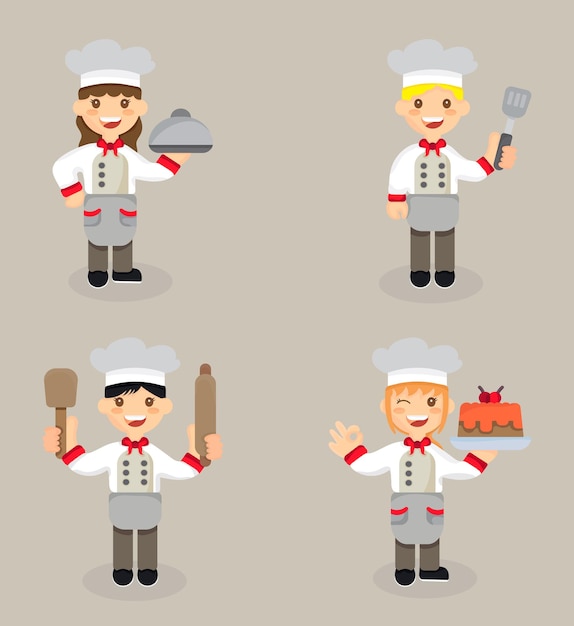 Conjunto de chef preparar carácter de comida