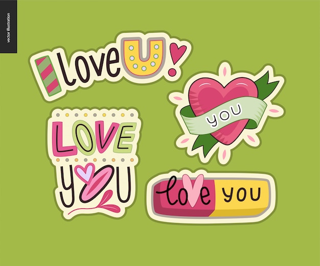 Conjunto de chica contemporánea Love You letra logo