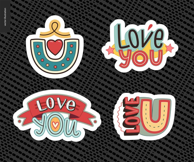 Vector conjunto de chica contemporánea love you letra logo