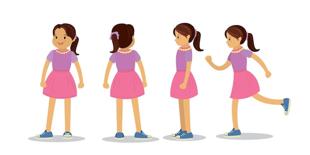 Conjunto de chicas caucásicas lindas en diferentes poses y puntos de vista