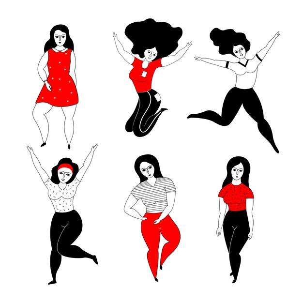 Conjunto de chicas felices de talla grande