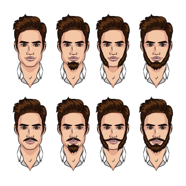 conjunto de un chico con barba y bigote de diferente estilo