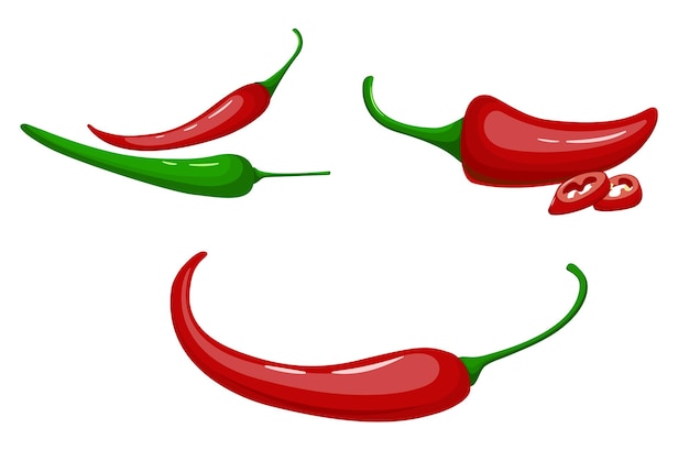 Conjunto de chiles aislado sobre fondo blanco.