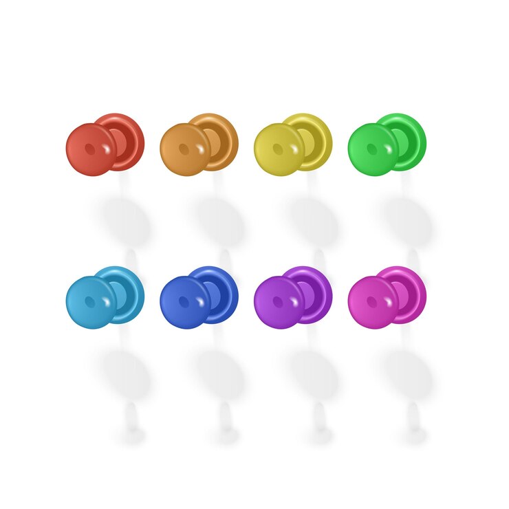 Vector conjunto de chinchetas en diferentes colores chinchetas vista superior ilustración vectorial aislado en blanco