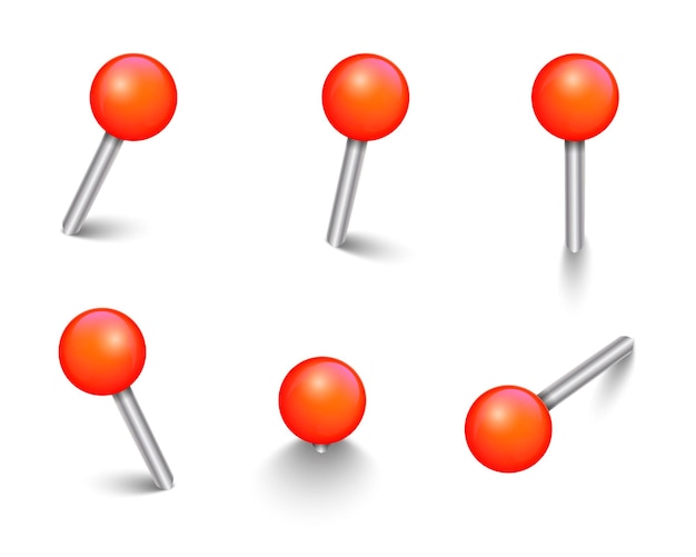 Vector conjunto de chinchetas rojas realistas tachuelas vectoriales 3d marcas de mapa tachuelas de tablero para pegatinas de papel
