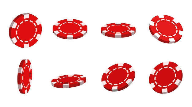 Conjunto de chips 3D chips vectoriales rojos aislados sobre fondo blanco