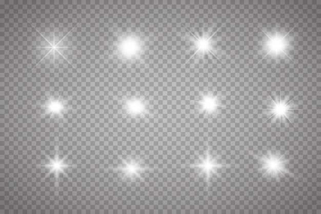 Conjunto de chispas aisladas. vector de estrellas brillantes. destellos de lente