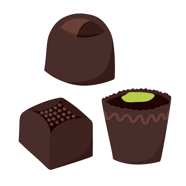 Un conjunto de chocolates de barras de caramelo sobre un fondo blanco aislado Ilustración vectorial