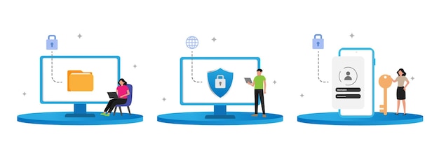 Conjunto de ciberseguridad. Servicios de ciberseguridad para proteger datos personales privados. concepto de protección de datos