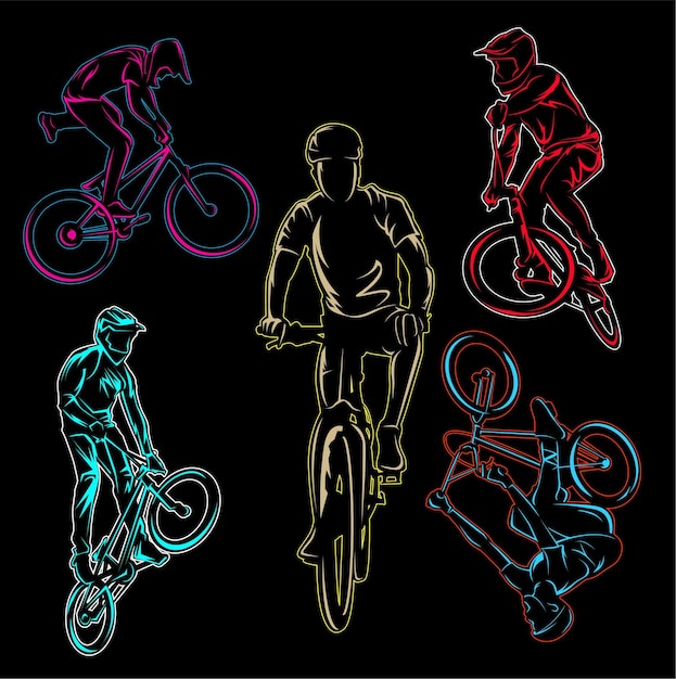 Vector conjunto de ciclista bmx y bicicleta estilo libre.