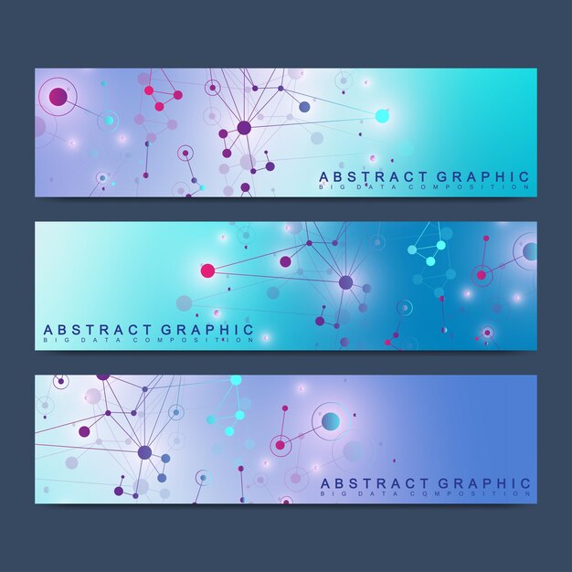 Conjunto científico moderno de banners vectoriales presentación abstracta geométrica molécula dna y communicati