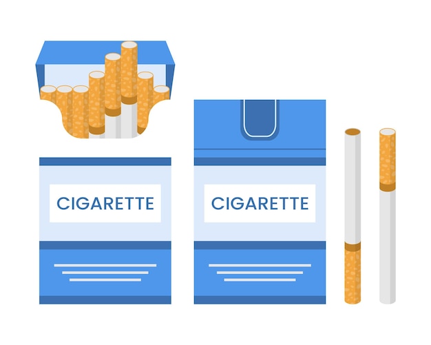 Conjunto de cigarrillos Un paquete abierto y cerrado de cigarrillos Ilustración vectorial