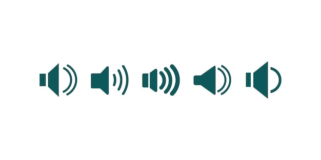 Conjunto de cinco iconos de altavoz que ilustran diferentes niveles de volumen