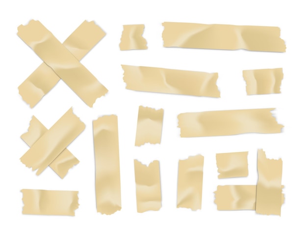 Conjunto de cinta adhesiva tira de papel pegajosa aislada en ilustración vectorial de fondo blanco