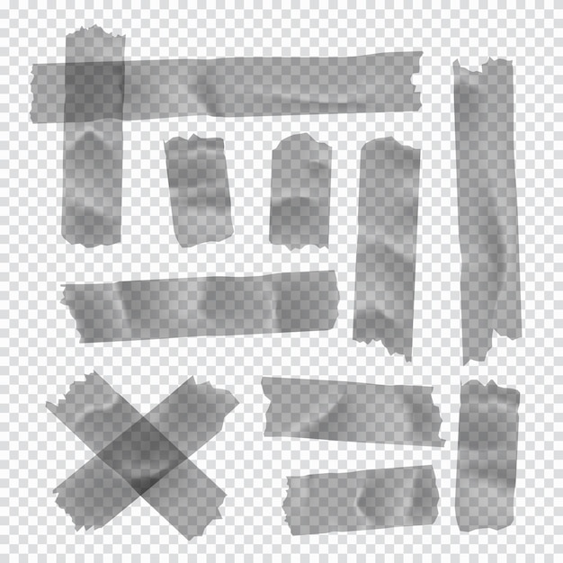 Conjunto de cinta adhesiva Tira de papel pegajoso aislada sobre fondo transparente Ilustración vectorial