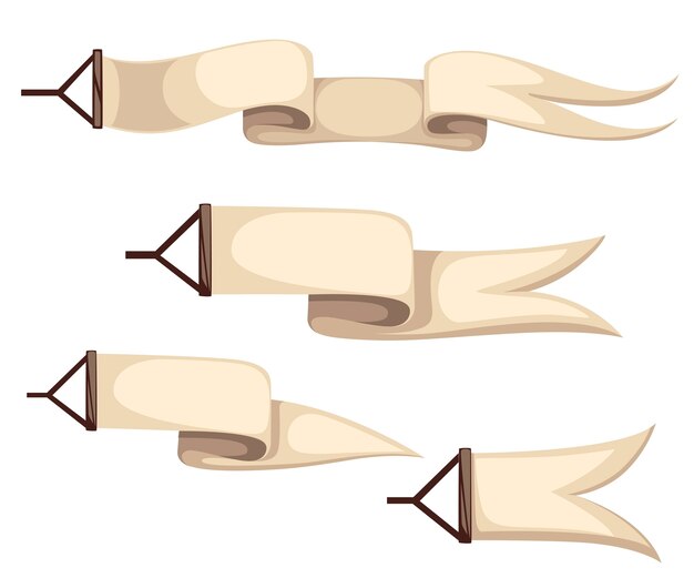 Conjunto de cinta beige. Banners aéreos para globos de aire caliente y avión. estilo. ilustración sobre fondo blanco