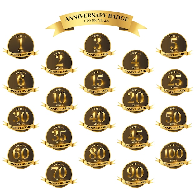 Vector conjunto de cinta de oro de aniversario diseño del emblema de la celebración del aniversario de oro