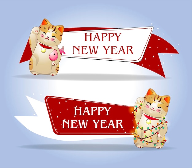 Conjunto de cintas de año nuevo gato japonés de dibujos animados o gato maneki neko