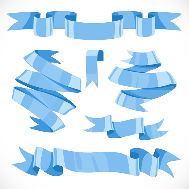Conjunto de cintas azules festivas vectoriales varias formas para decoración aisladas en fondo blanco 2