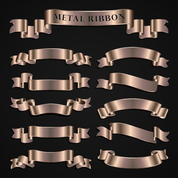 Vector conjunto de cintas de metal bronceado de lujo